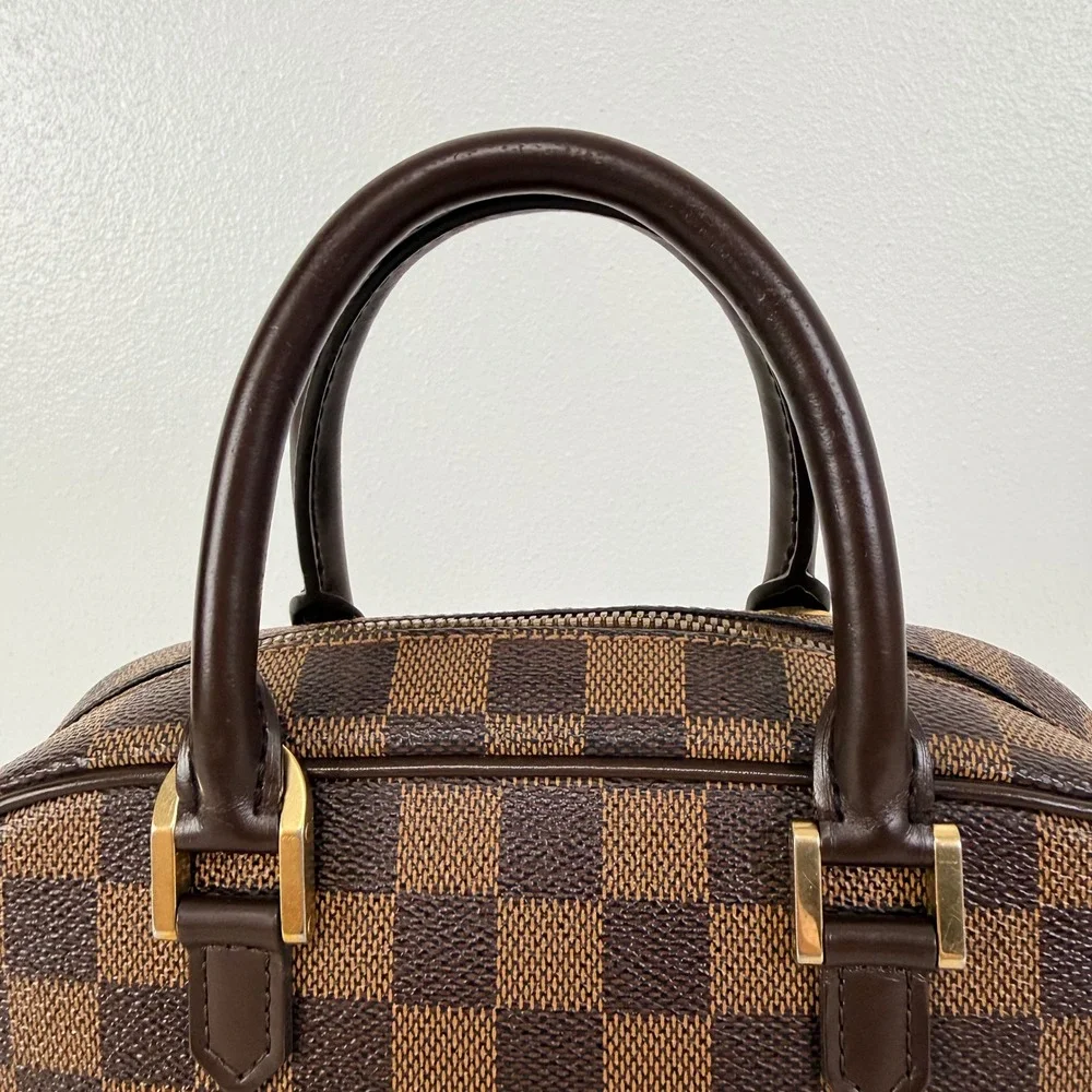 Louis Vuitton Damier Ebene Sarria Mini Handbag Brown Canvas Leather Bag Vintage